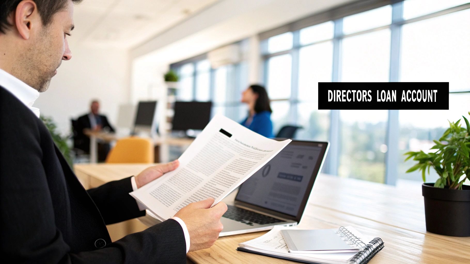 A professional guiding a client through financial documents, representing a director's loan account explanation
