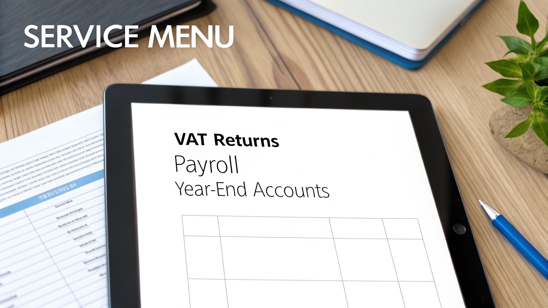 A person using a calculator while reviewing invoices, representing accounting services.