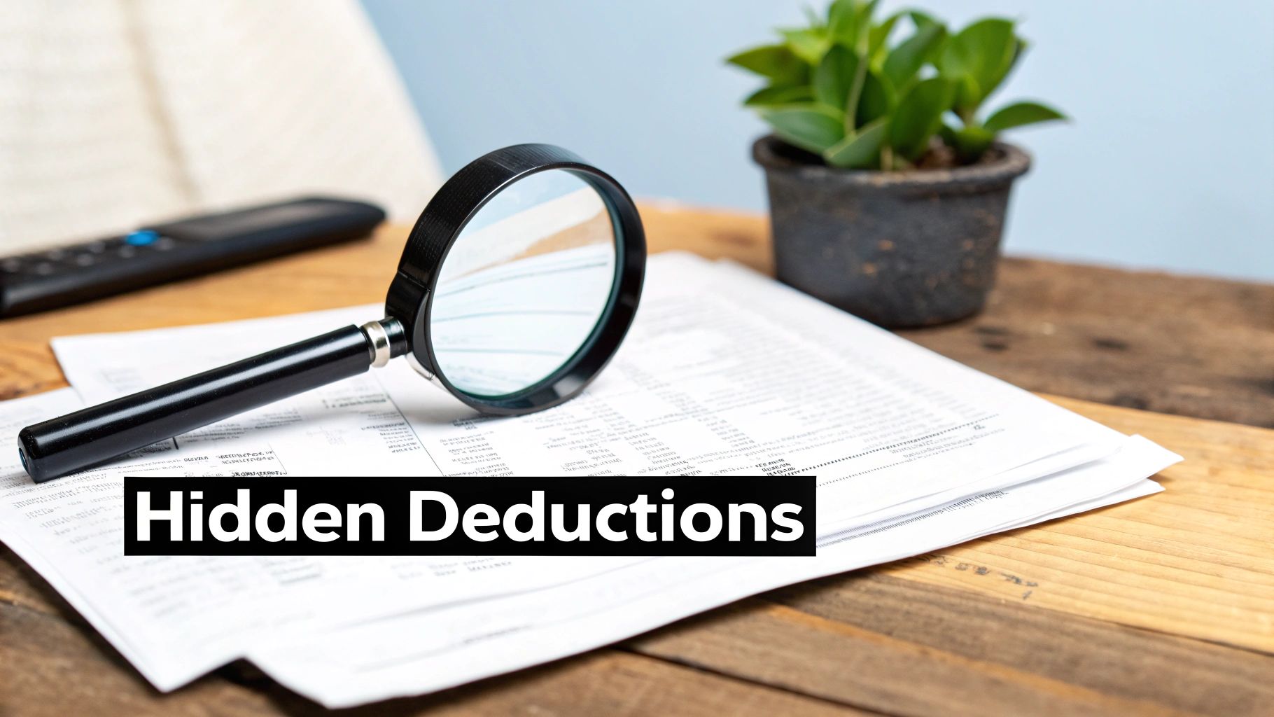 A magnifying glass on financial documents with the text "Hidden Deductions" highlighted.