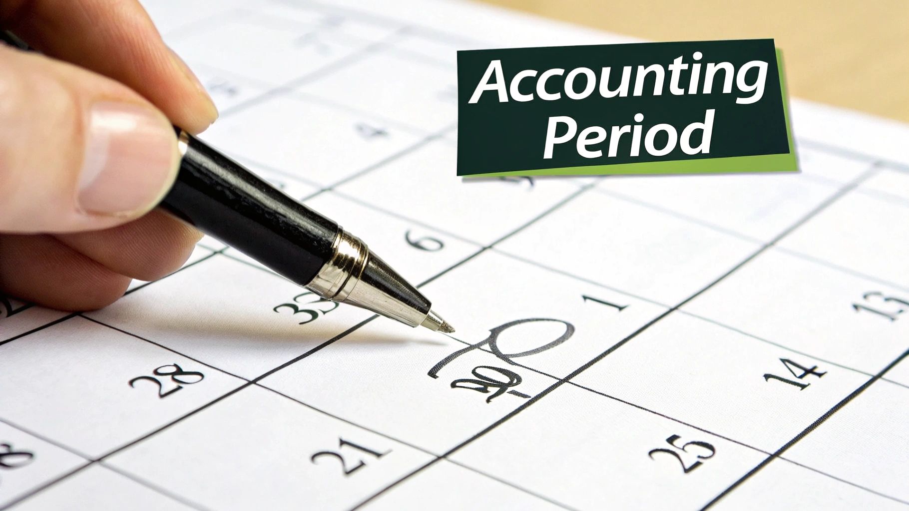 A magnifying glass held over a calendar, focusing on specific dates, symbolizing the process of identifying a VAT accounting period.