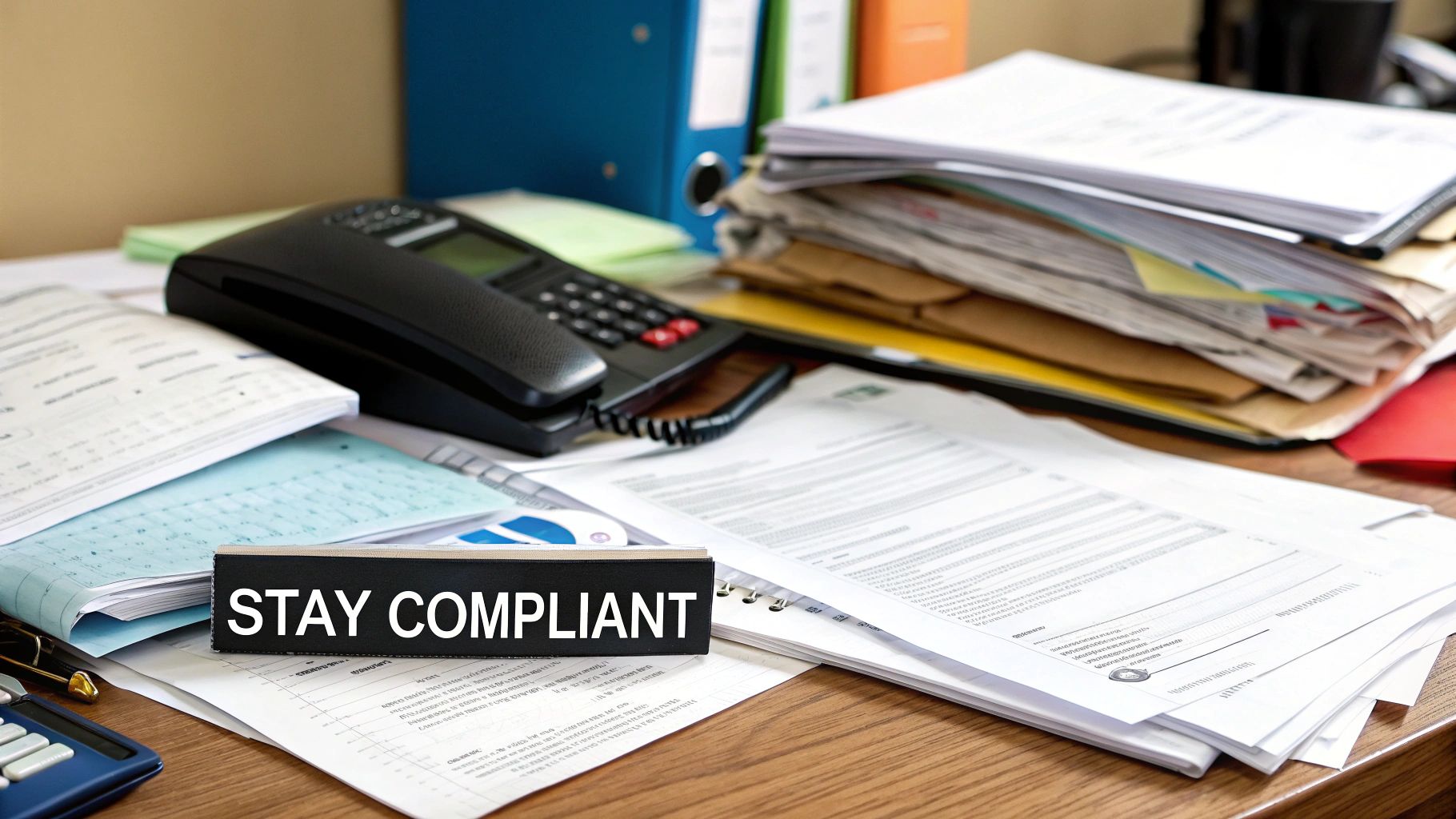 A person looking worried while reviewing a stack of letters, with one marked 'overdue'.