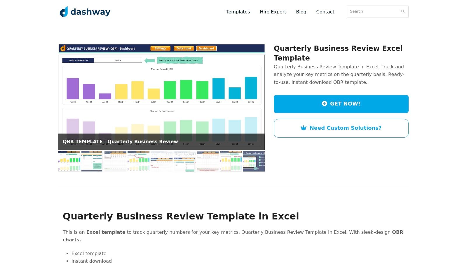 Dashway's quarterly business review template showing various sections for collaboration