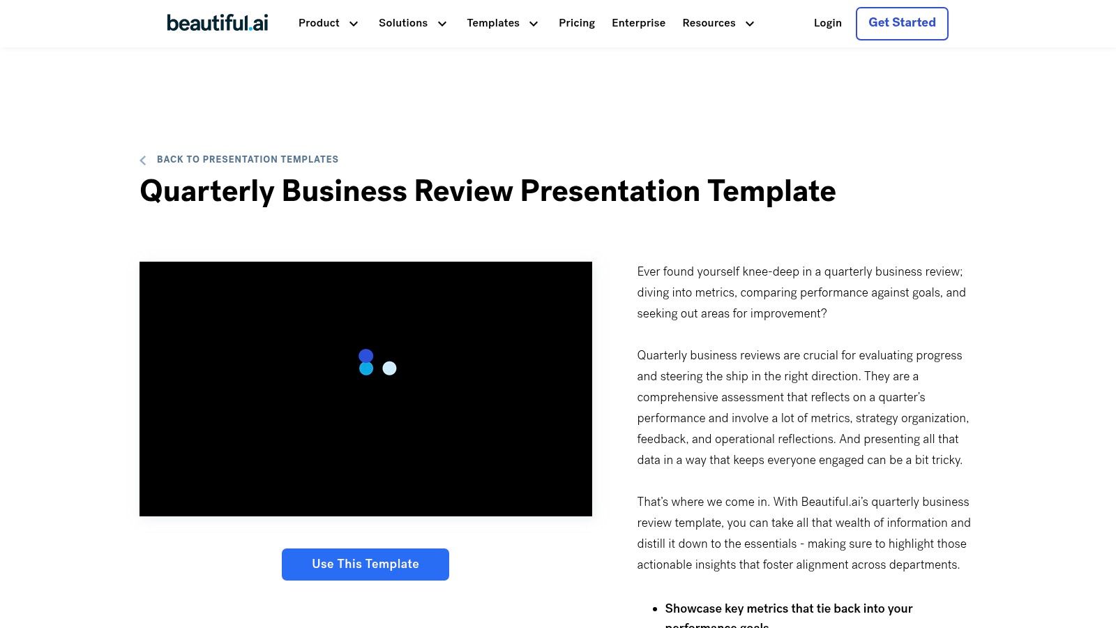 Beautiful.ai's quarterly business review template showing various slide designs