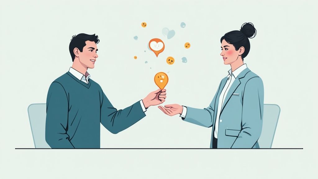 A person giving a thumbs-up emoji in a Slack channel, representing digital recognition.