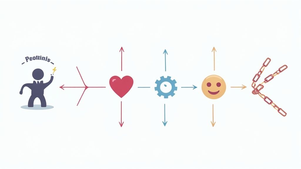 A team collaborating happily in a modern office