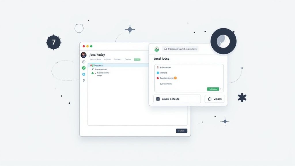 Digital productivity interface displaying task lists, calendar events, and project management options.
