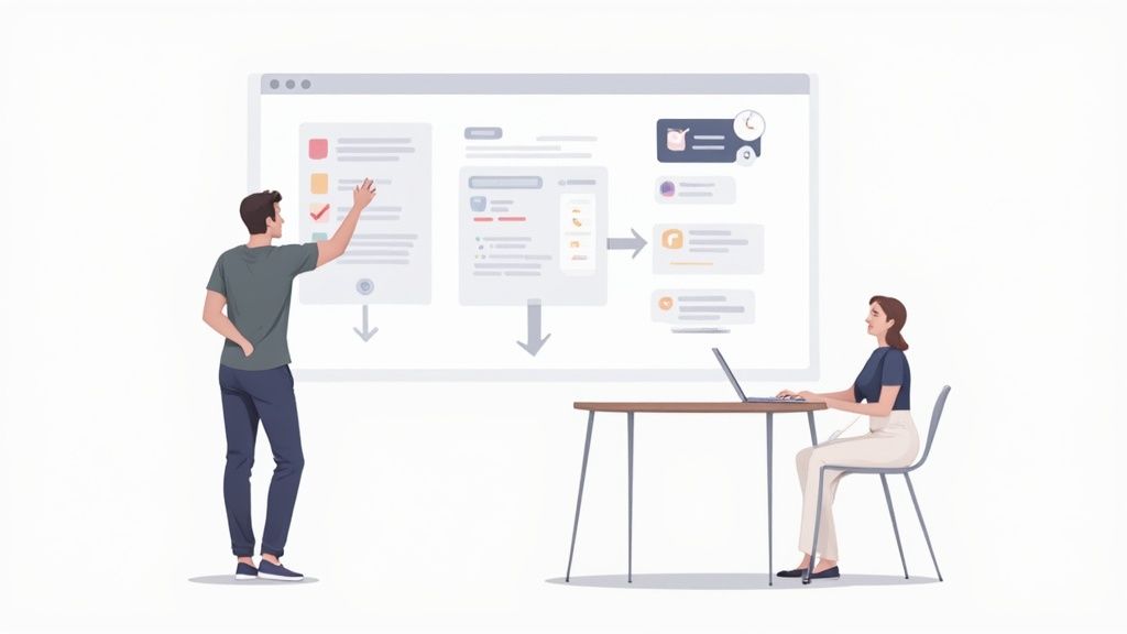 Team members efficiently collaborating with various digital tools on their screens.