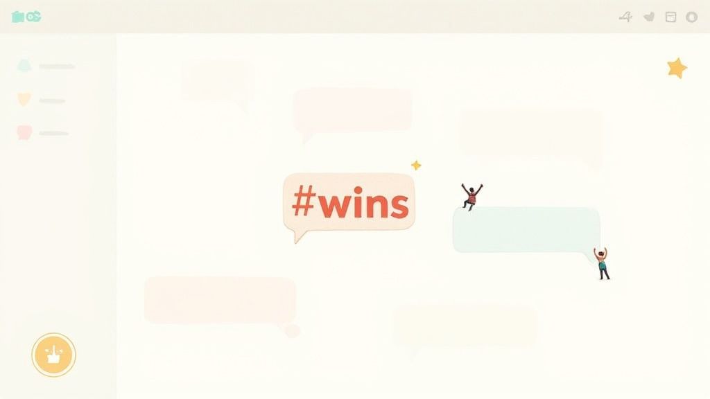 Social media celebration concept with hashtag wins speech bubble and celebrating illustrated people