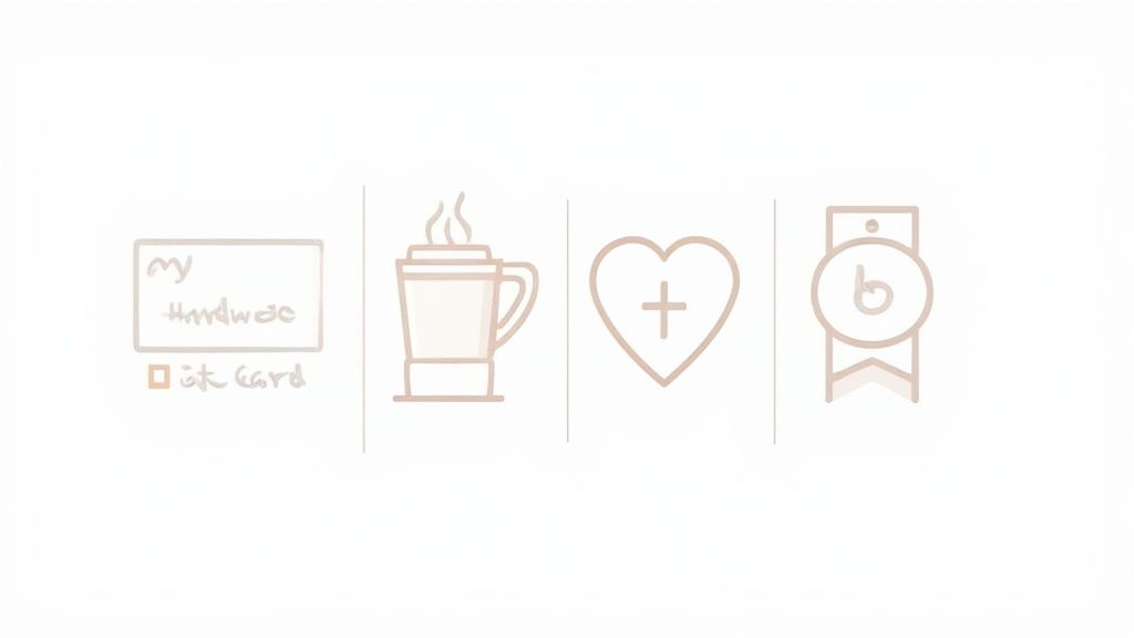 A person smiling while receiving a thoughtful gift in a modern office setting.