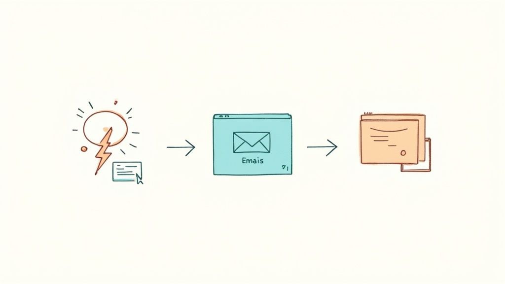An image of a team collaborating around a whiteboard with sticky notes and charts, illustrating a structured communication system.