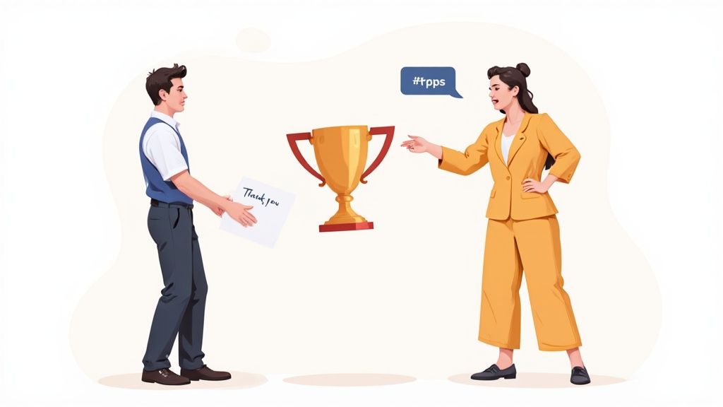 Team members collaborating and celebrating success in a modern office.