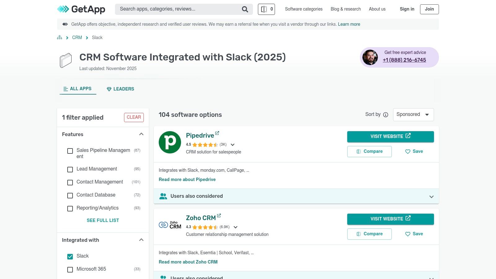 GetApp – Software Integrated with Slack (Comparison Listings)