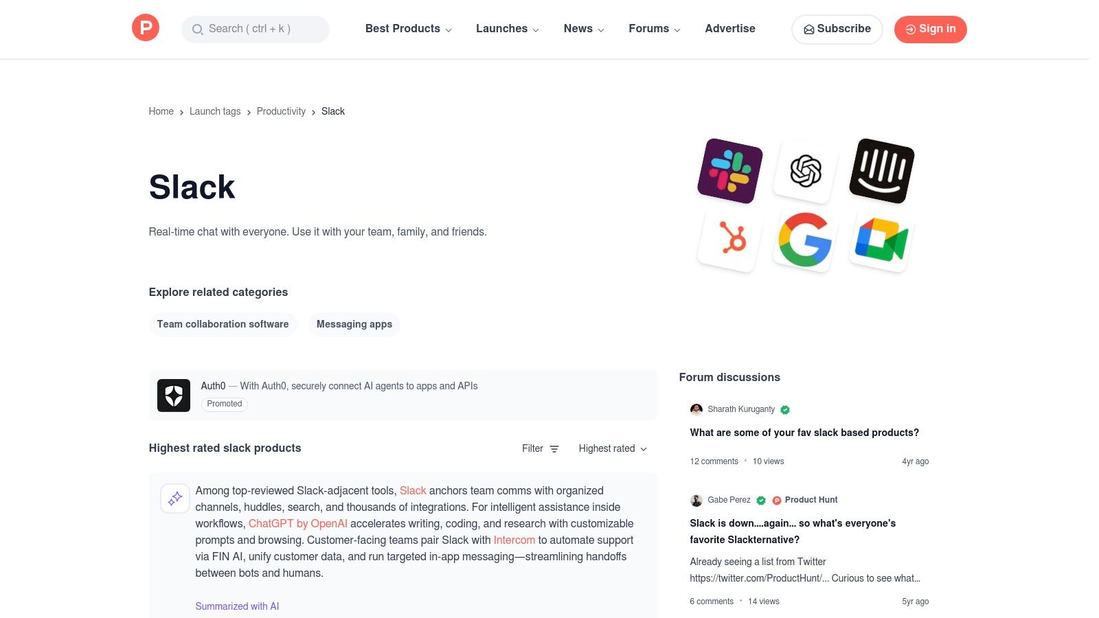Product Hunt – Slack Topic