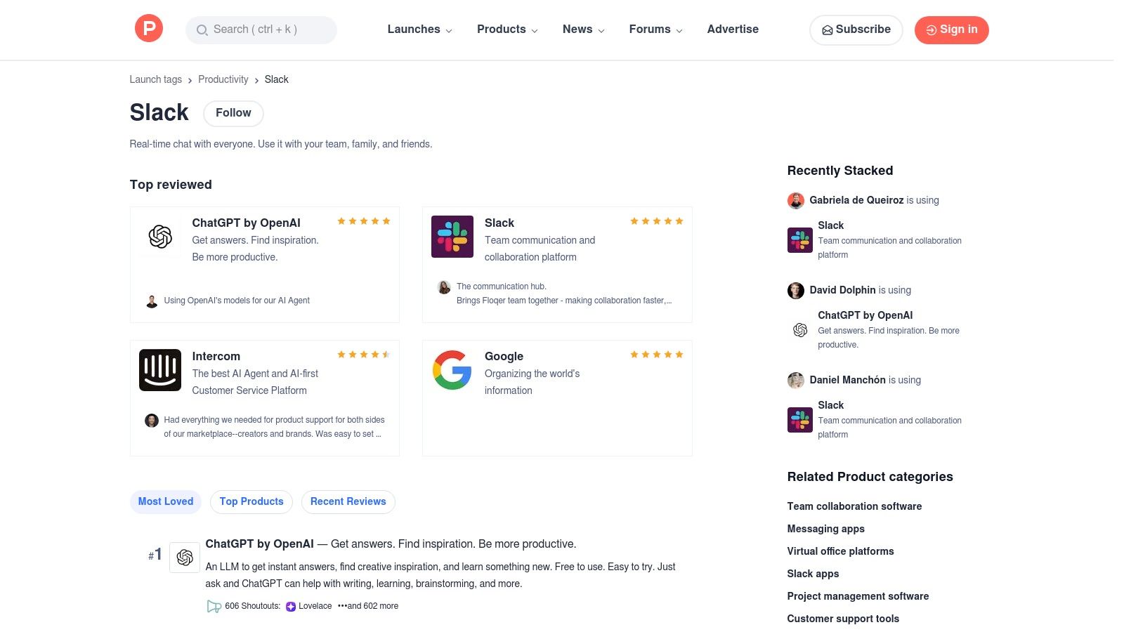 Product Hunt – Slack Apps and Launches