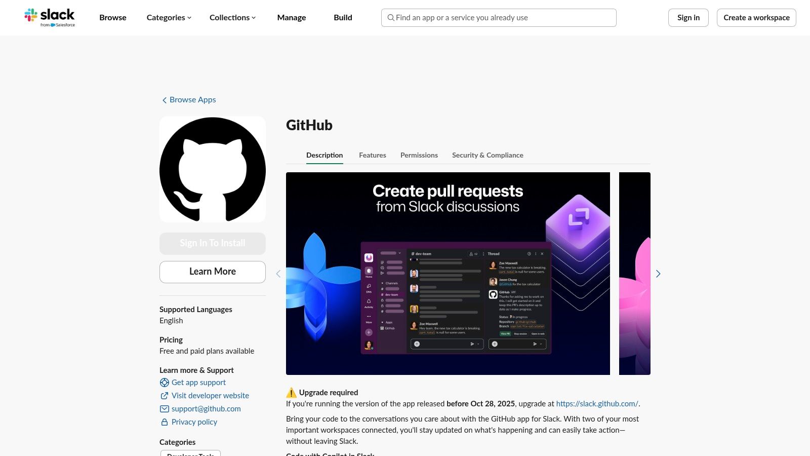 Slack Marketplace β GitHub app (official)