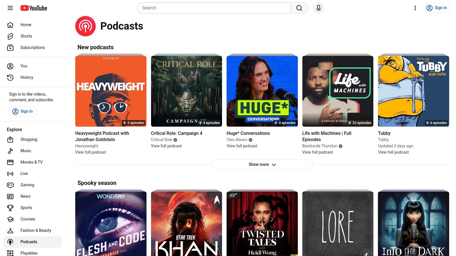 YouTube / YouTube Music (Podcasts)