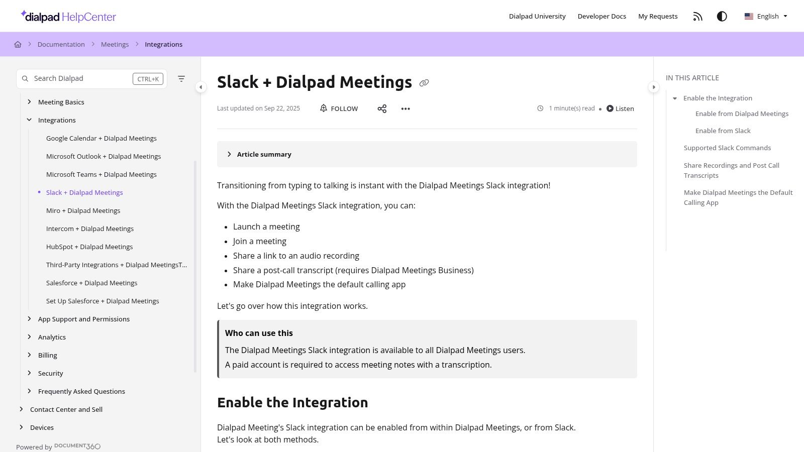 Dialpad + Slack (Dialpad Meetings and Calling)