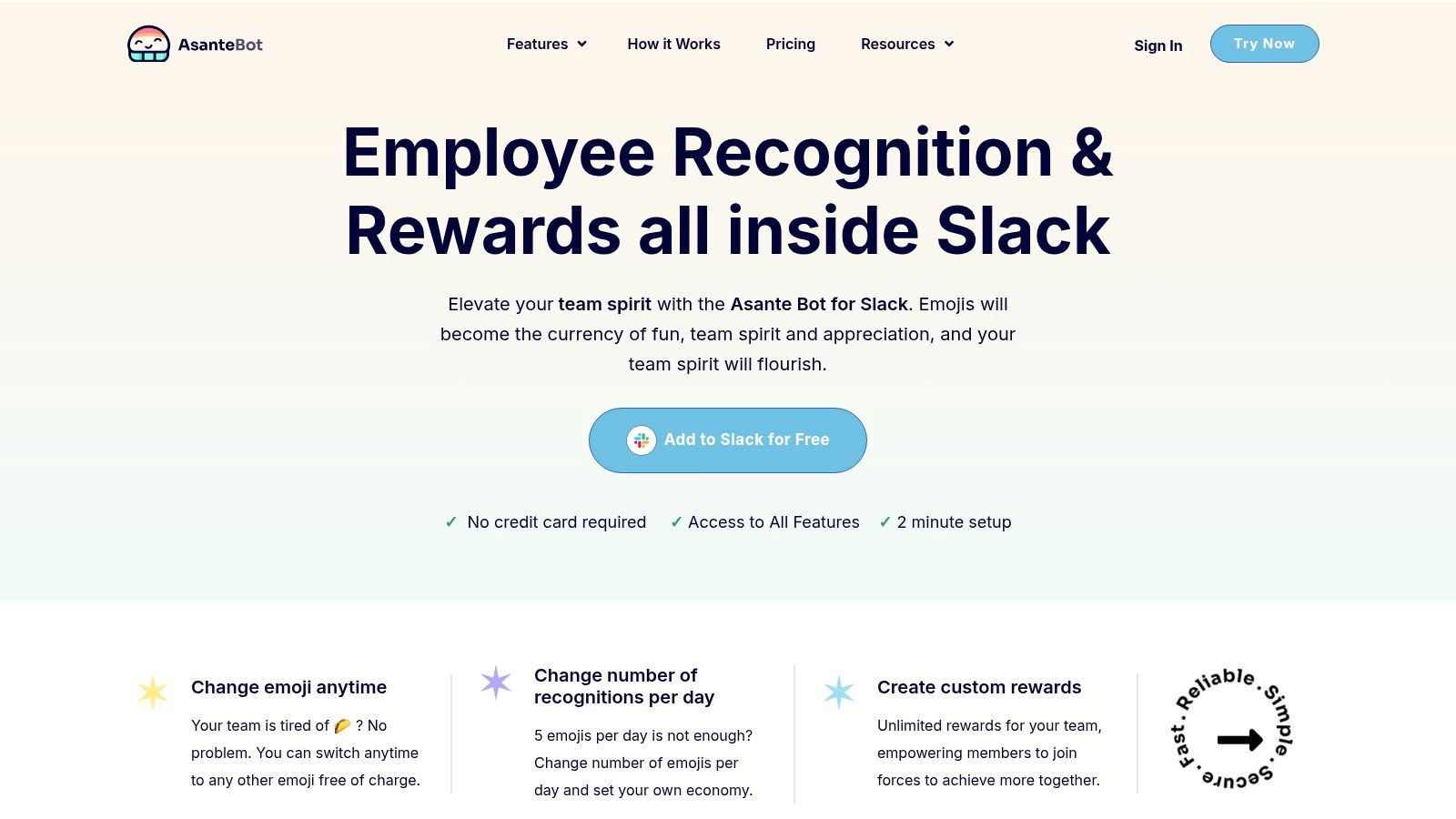 AsanteBot's interface showing employee recognition happening within a Slack channel