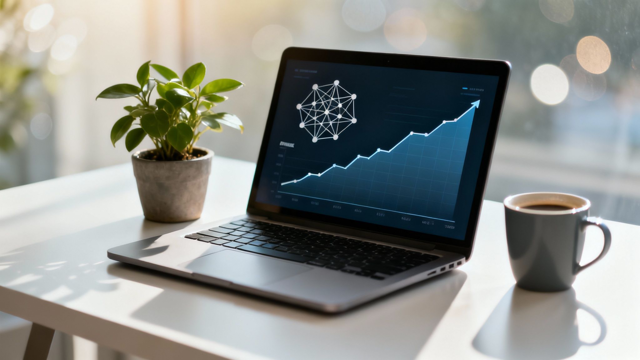 A futuristic dashboard showing predictive modeling and AI-driven data visualizations.