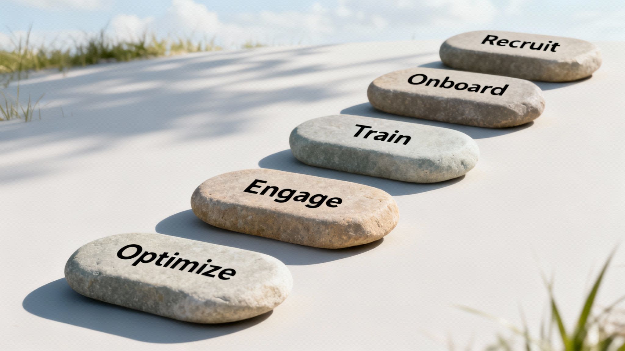 A strategic blueprint for a partner program laid out on a modern desk with technology and business icons.