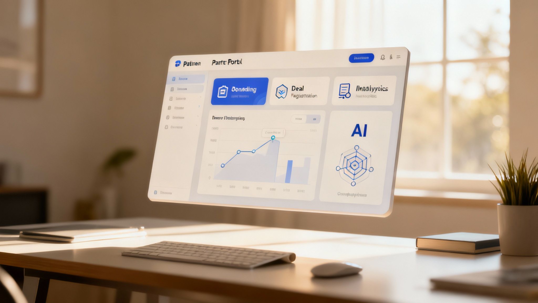 A diagram showcasing the central role of PRM software connecting various elements of a partner program like onboarding, deal registration, and analytics.