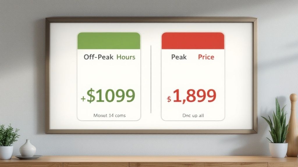 An illustration showing a restaurant menu with prices that change based on time and demand, symbolizing dynamic pricing.