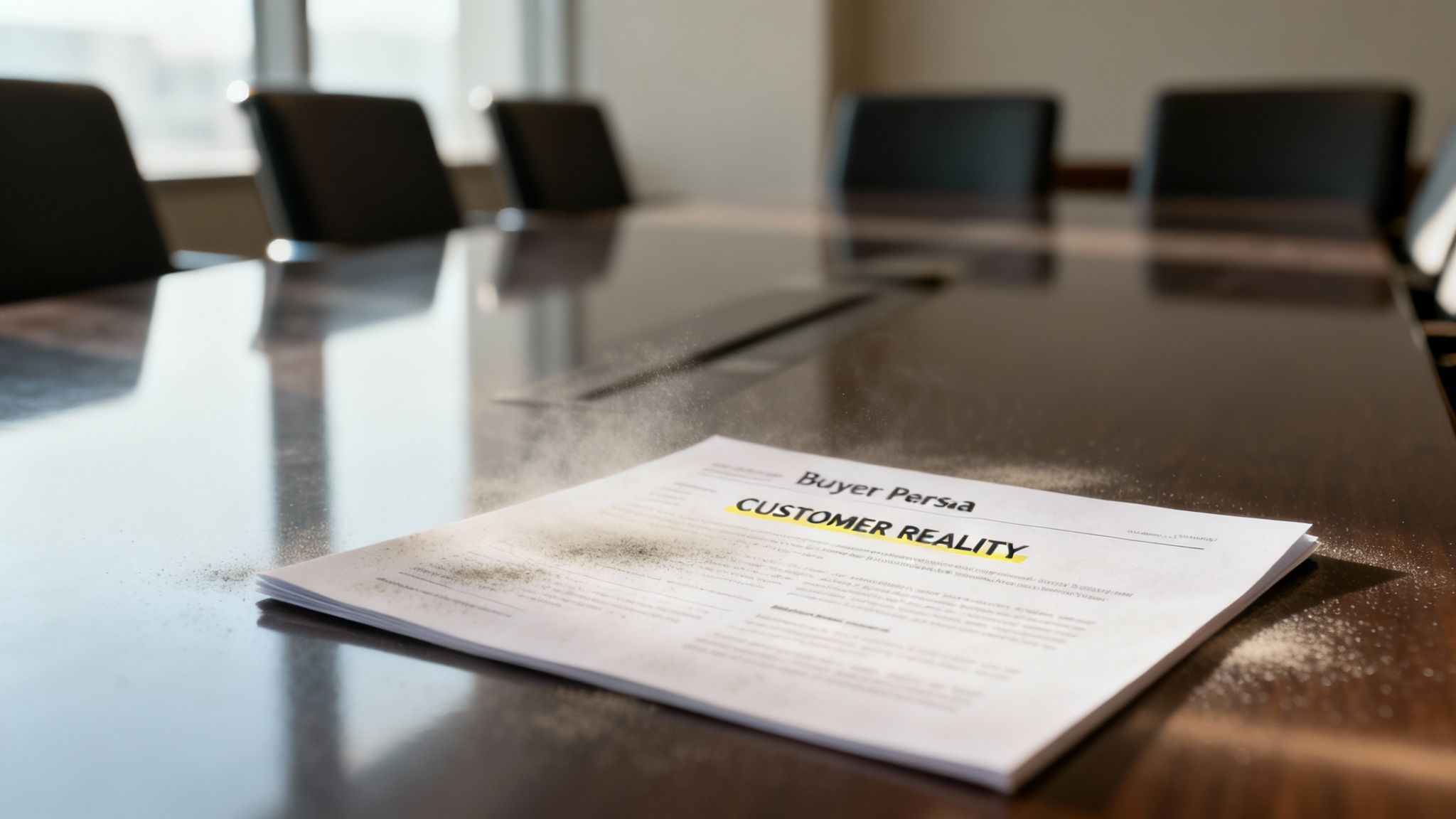 A person working on a laptop with charts and graphs in the background, representing data-driven buyer persona creation.