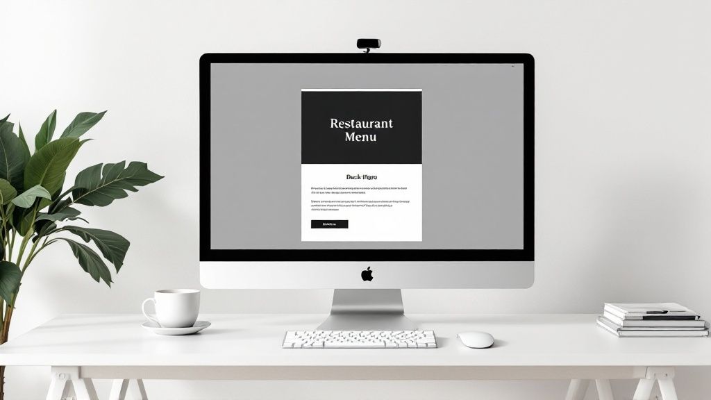 A visually appealing email campaign for a restaurant shown on a smartphone screen, featuring high-quality food photography and a clear call-to-action button.