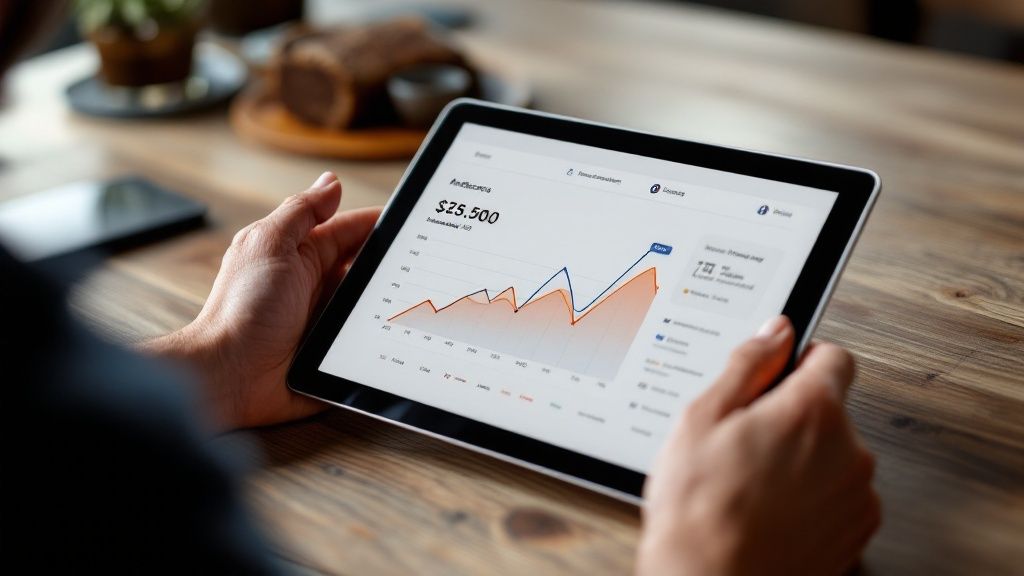 A digital dashboard showing graphs and charts for ROI analysis.