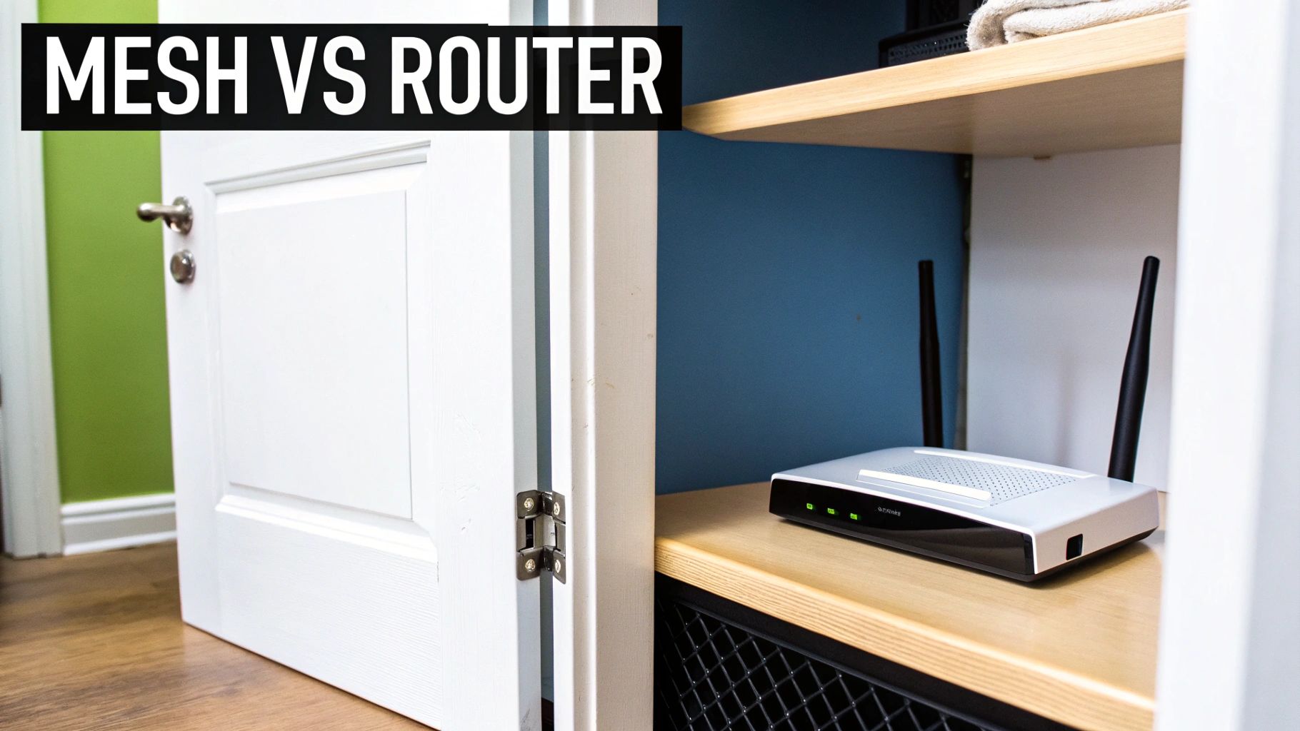 A close-up shot of a modern router with glowing indicator lights, symbolizing network security and activity.