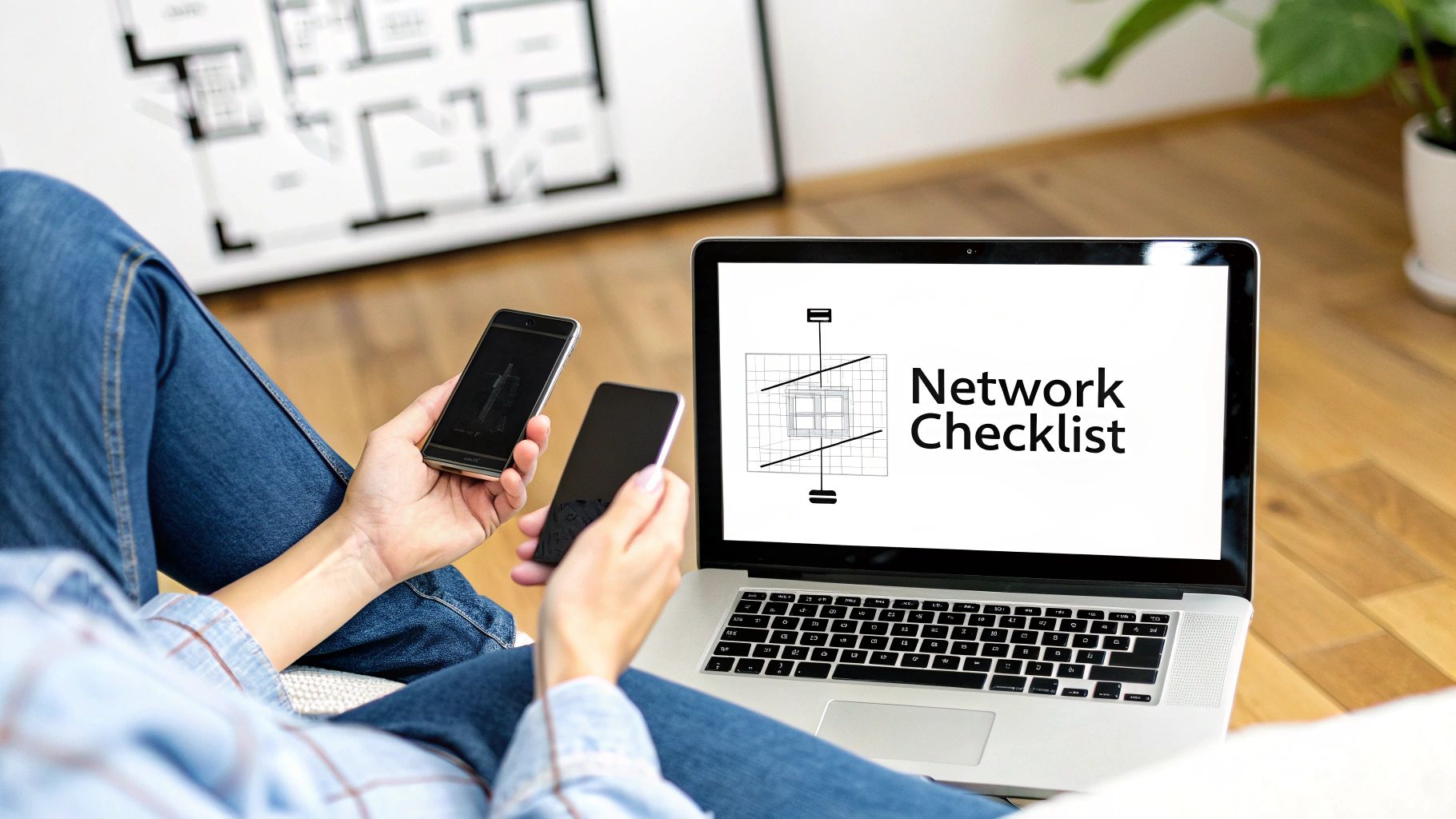 Person setting up a router in their home office