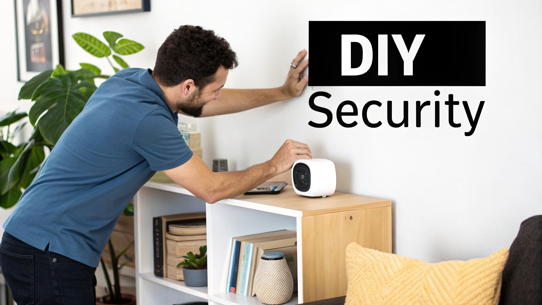 A person configuring a home security camera on their smartphone, symbolizing the control of a DIY system.