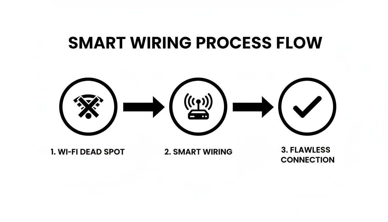 A diagram illustrating the smart wiring process flow: from Wi-Fi dead spots to a flawless connection.