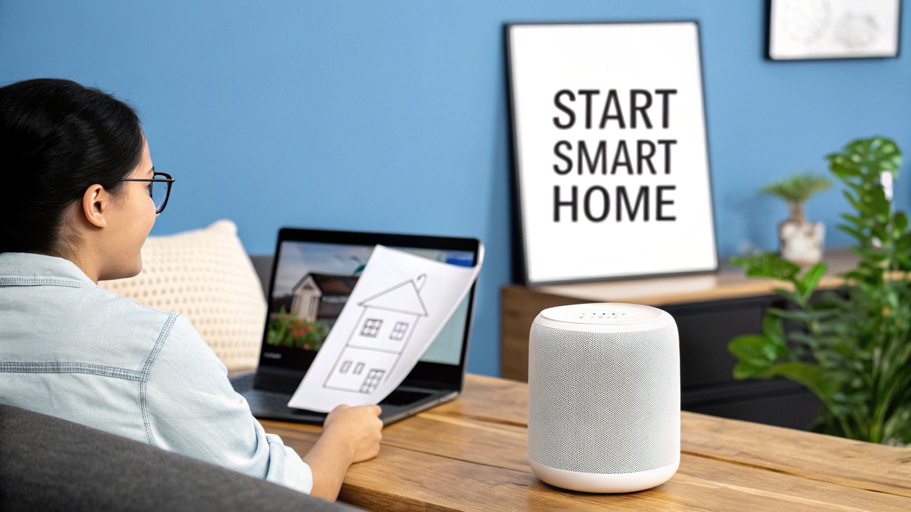 A person working on a DIY home automation project with various electronic components on a desk.