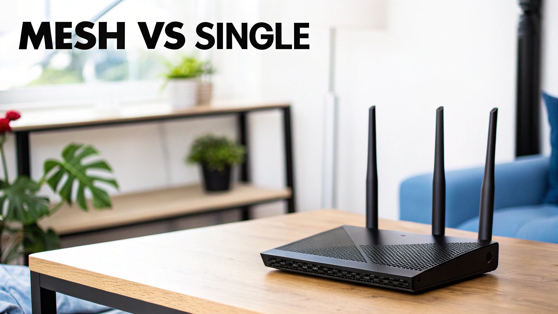 A modern mesh Wi-Fi system and a standalone router side-by-side