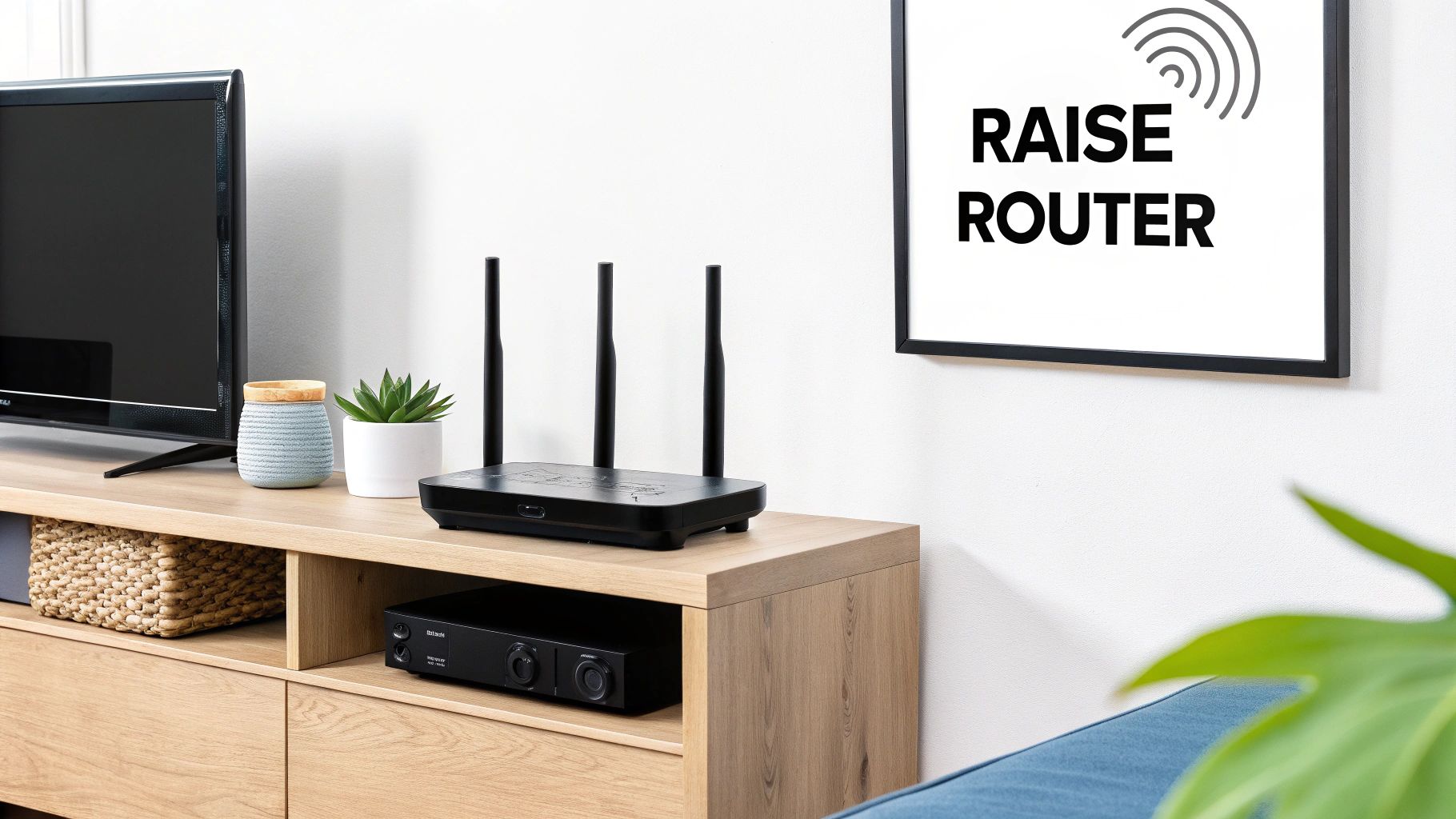 A diagram showing how a centrally located router provides better WiFi coverage throughout a house compared to one placed in a corner.