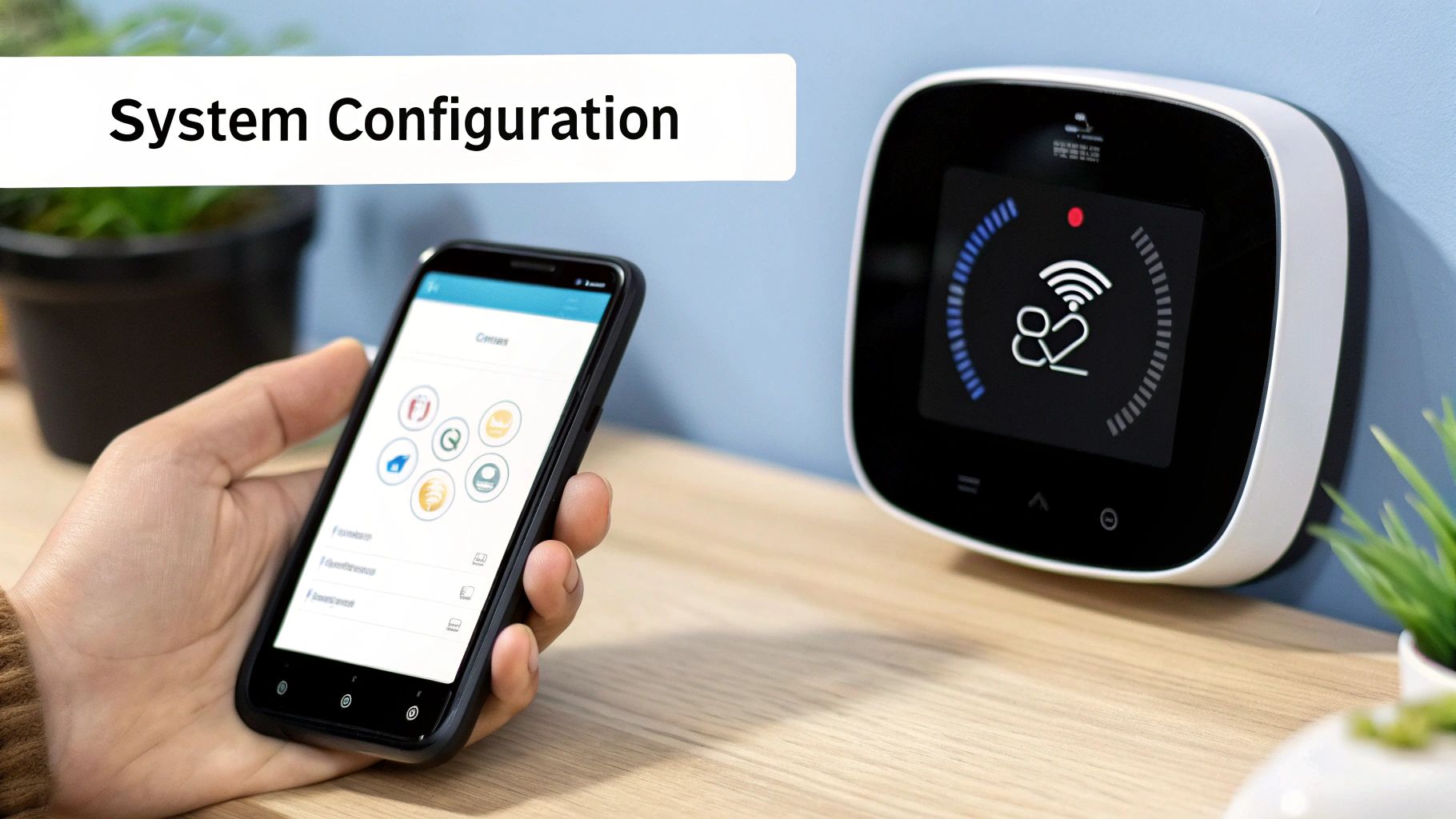 A user configures their newly installed smart thermostat on its bright digital screen.