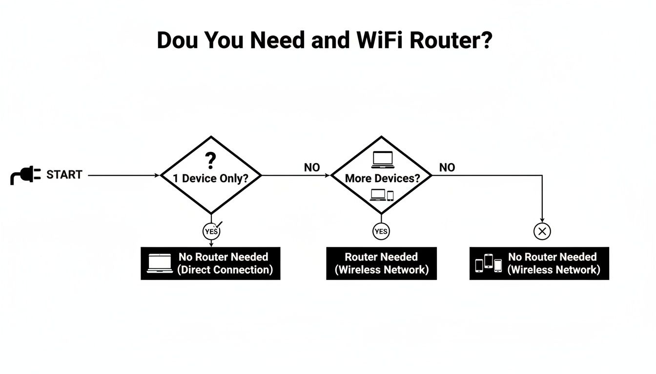 Flowchart illustrating when a WiFi router is needed based on the number of devices.