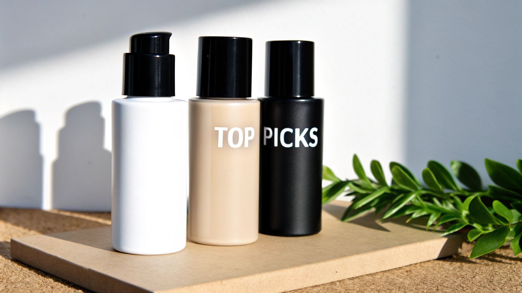 A curated selection of moisturizers for bald heads displayed on a modern bathroom counter.