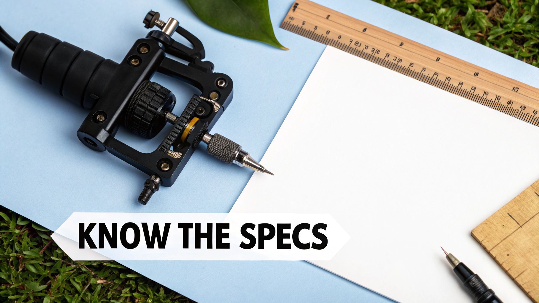 A close-up of a tattoo machine's intricate parts and needle