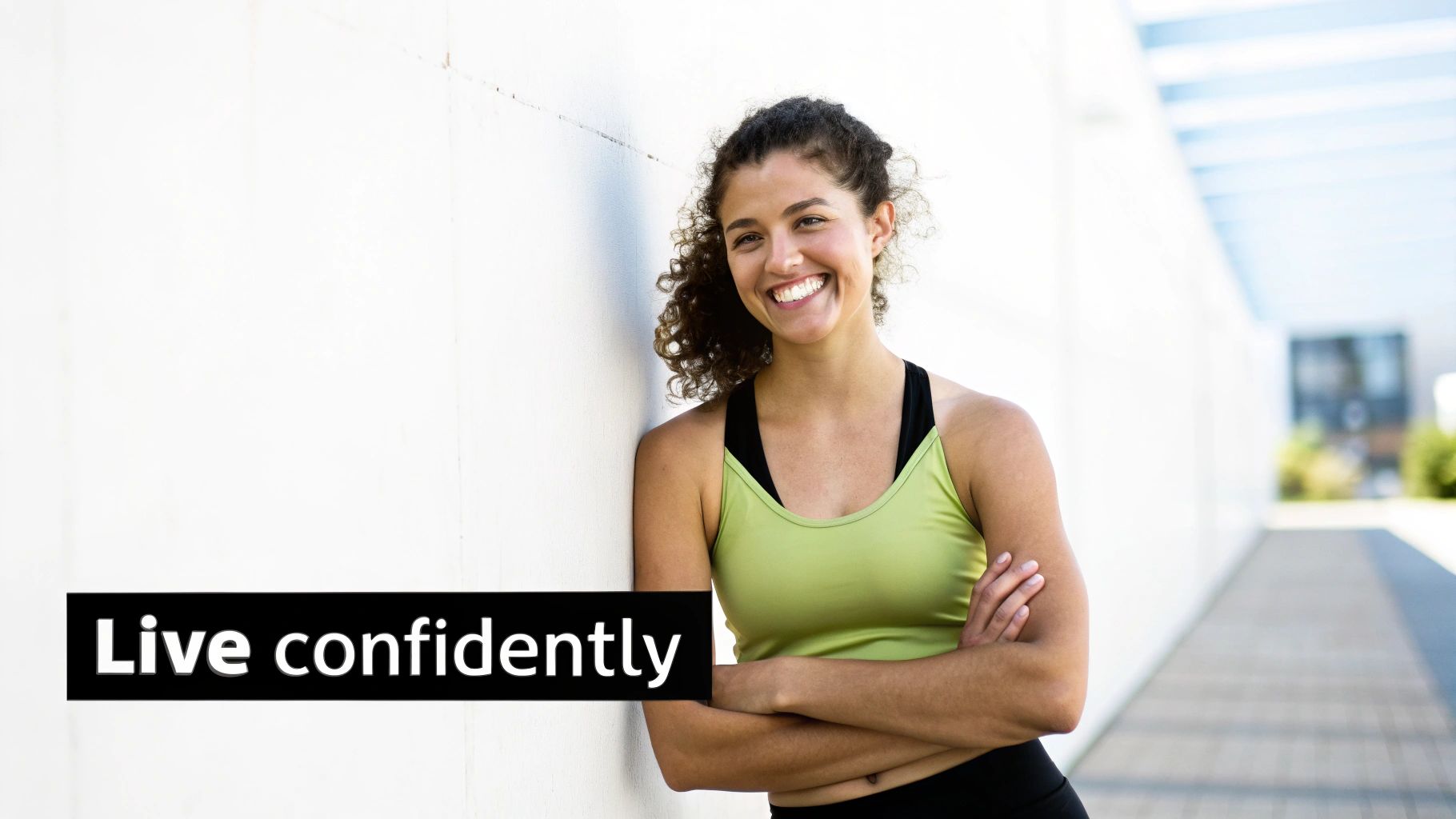 A confident woman with styled hair, subtly enhanced by SMP, smiling.