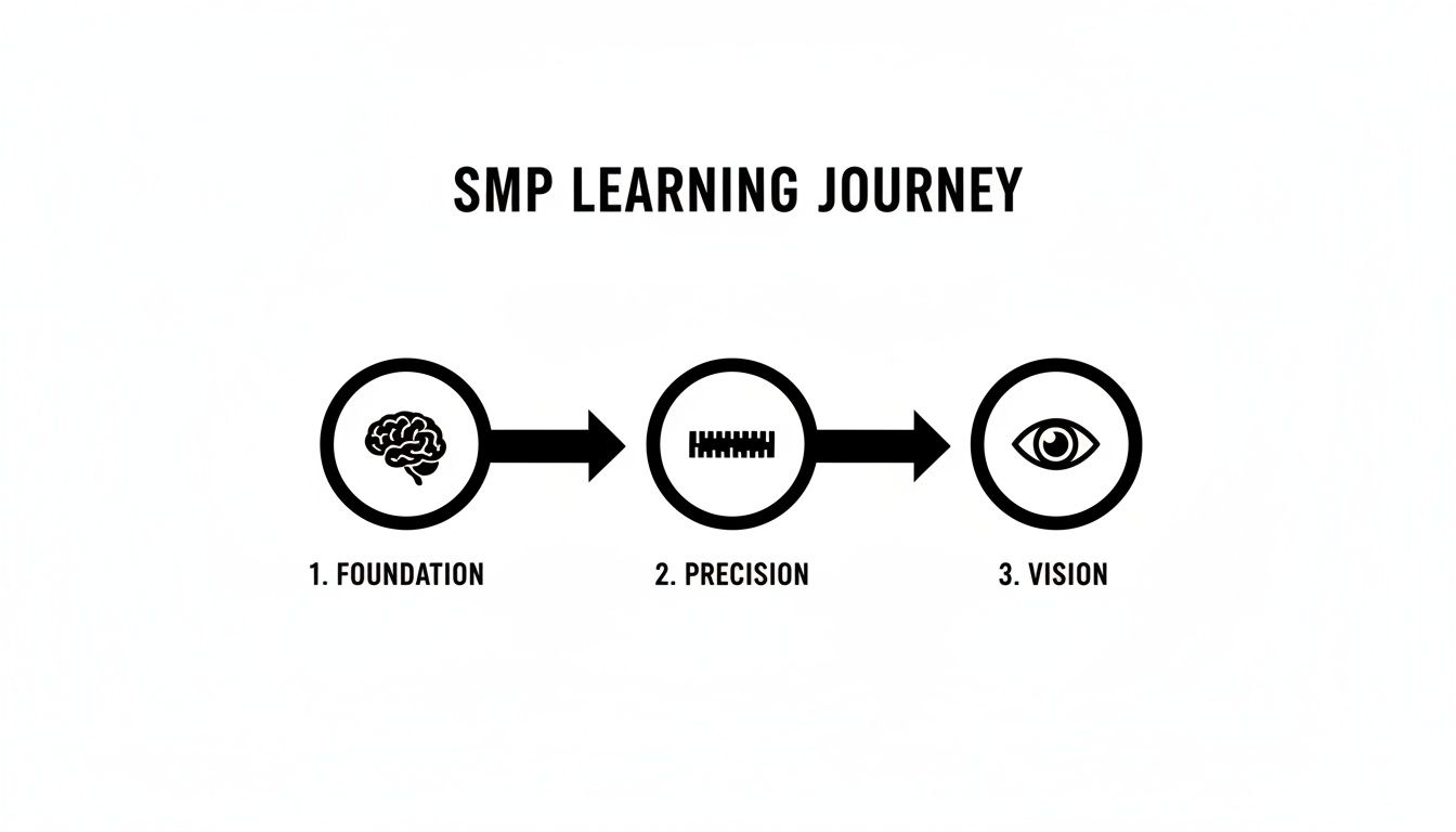 A diagram outlining the SMP learning journey with three stages: Foundation, Precision, and Vision.