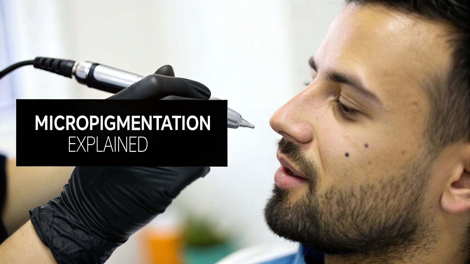 A man undergoing the beard micropigmentation process, showing the meticulous technique involved.