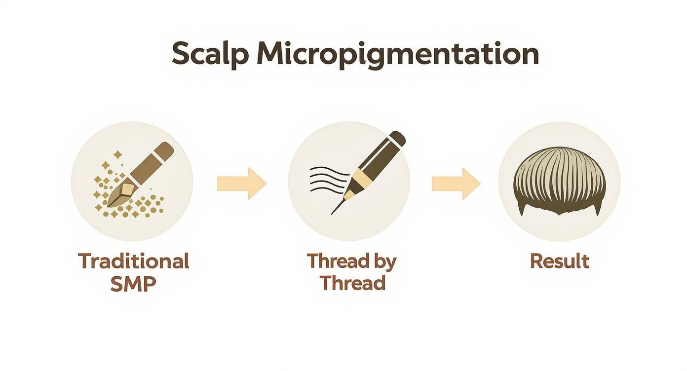 Infographic about thread by thread scalp micropigmentation