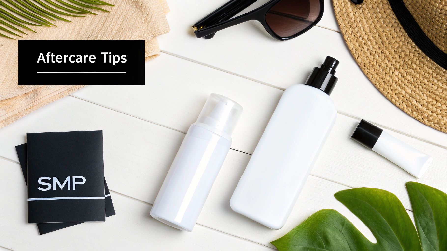 A man applying sunscreen to his scalp, which has a scalp micropigmentation treatment, to protect it from the sun.