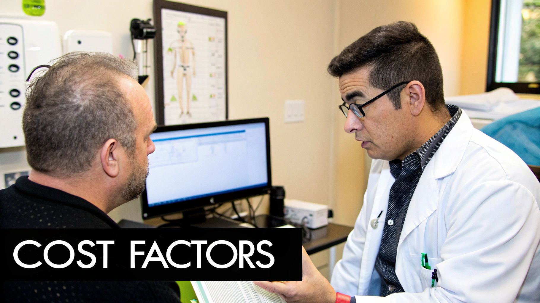 A close-up of a hair transplant procedure in progress