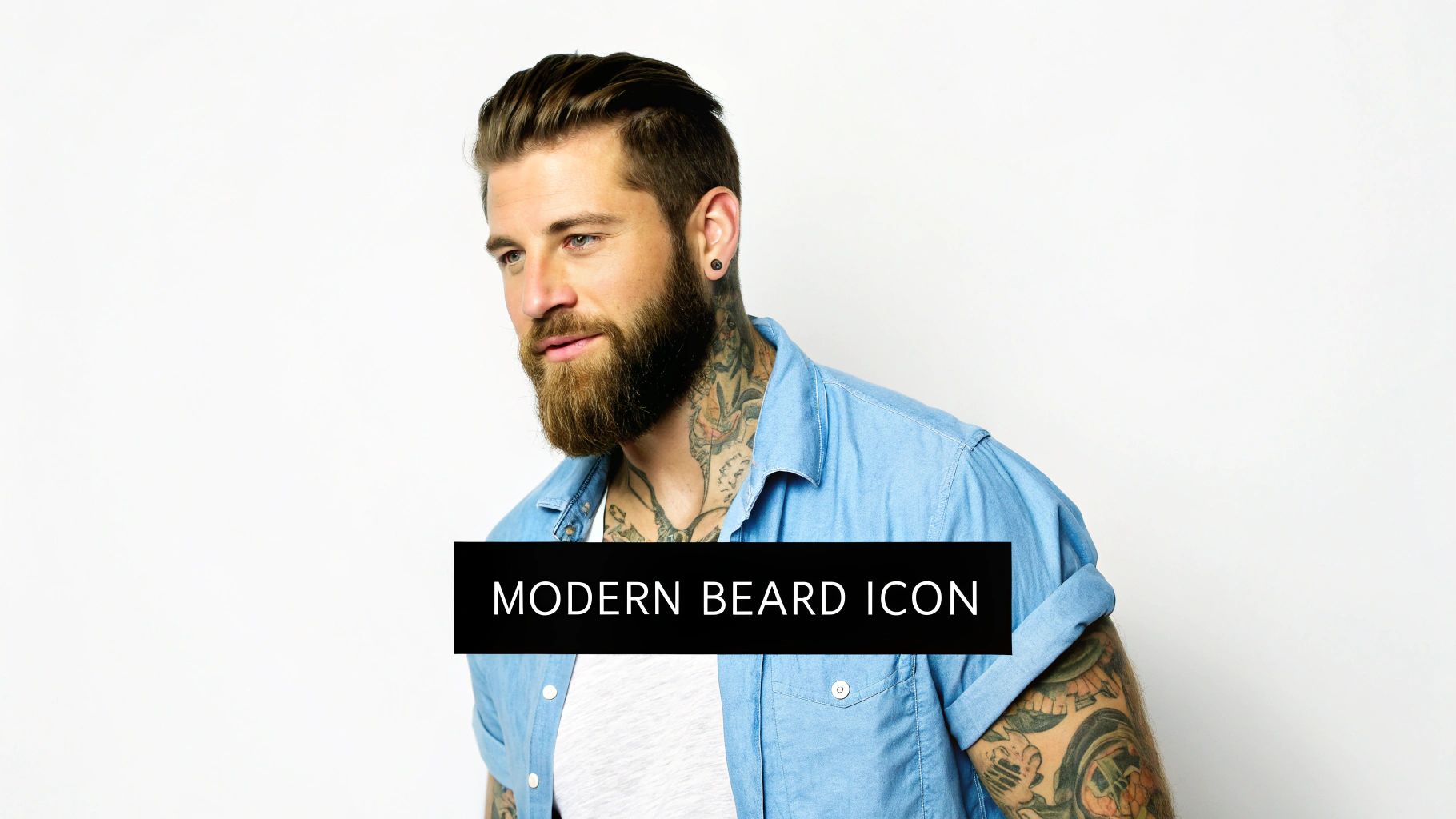 A man with a neatly defined beard tattoo, showcasing the natural-looking results of micropigmentation.