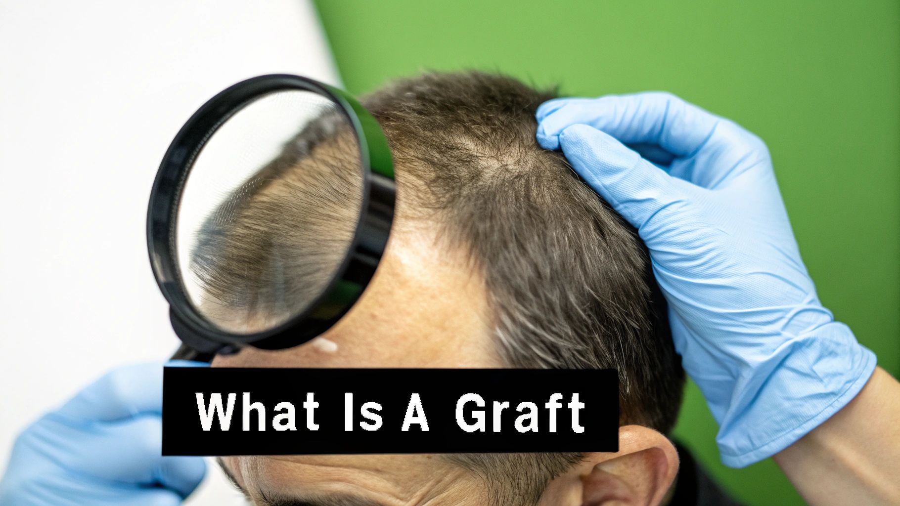 A magnifying glass examining hair follicles on a scalp, symbolising the detailed factors affecting cost.