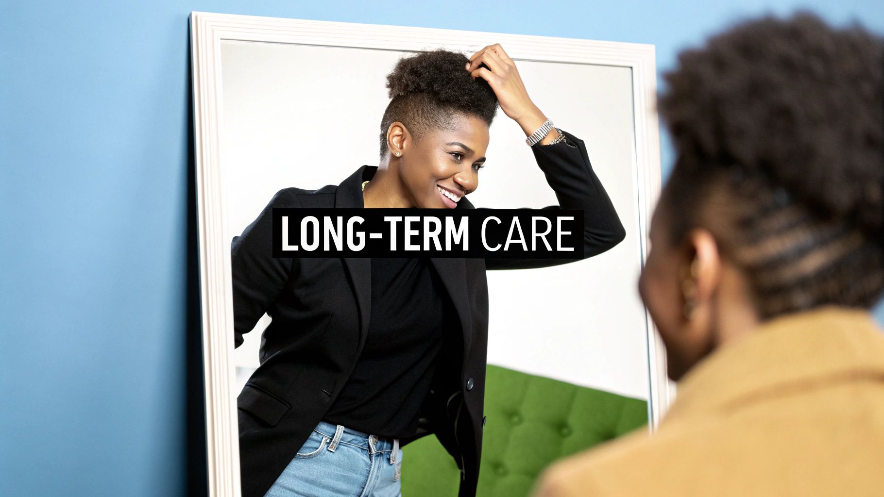 A confident man with a fresh hair tattoo that blends seamlessly with his existing hair, showcasing the long-term styling potential.