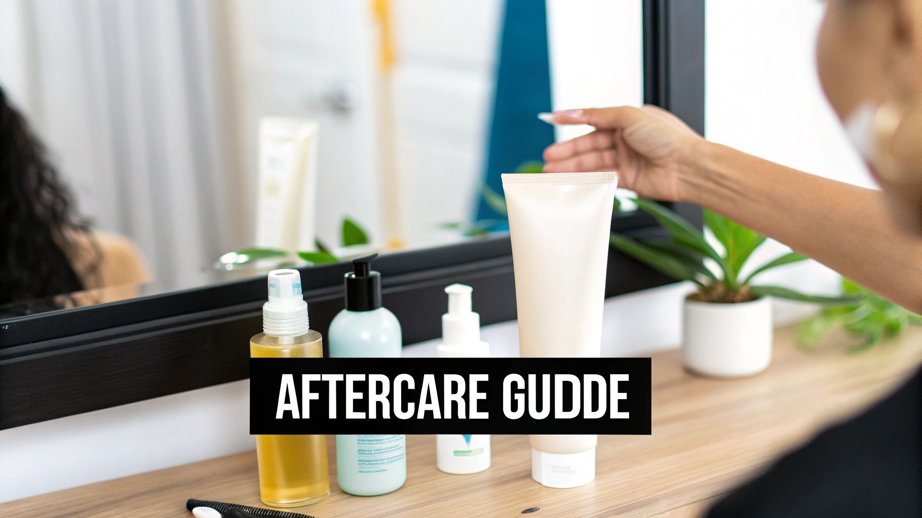 A person applying aftercare cream to their bald head tattoo.